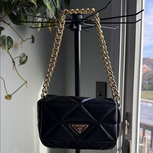 Prada Quilted Black Shoulder Bag with Gold Chain